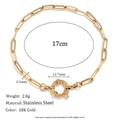 Bracelet chaîne trombone en acier inoxydable plaqué or 18 carats avec fermoir rond - 17cm / Chaîne Trombone Dorée