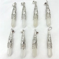 Set de 8 colgantes hexagonales de cristal blanco con casquillo plateado estilo retro - Cristal de roca