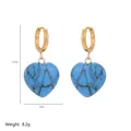 Detail of blue turquoise heart earrings with golden hoops, 3.7cm x 2cm, 8.2g weight - A2-10-Earrings (Turquoise Blue)