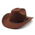 Detail of dark brown felt fedora featuring leather band and gold metal rivet accents - M (56-58cm) / Brown