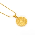 Golden Sagittarius zodiac medallion necklace with detailed sunburst engraving on snake chain - Sagittarius