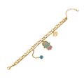Gold multi-layer Hamsa hand bracelet with colorful enamel eye pendants on white background - 2# Bracelet