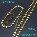 Gold stainless steel flat disc link necklace and anklet jewelry set for women - Gold Thin Disc Pig Nose Chain Necklace And Anklet Collection / 4mm Width / Gold