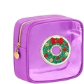 Detail of purple waterproof PU leather bag featuring a Christmas wreath chenille patch - Purple (Christmas Wreath)