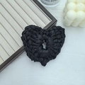 Elegant black heart-shaped woven satin scrunchie with a sleek silk finish on a white background - Heart / Black