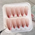 Faux ongles rose rouge style français forme amande sur carte d'affichage faite main - XS / Type à Colle