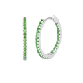 Elegant S925 silver hoop earrings with a row of vibrant green cubic zirconia gems - Green Silver