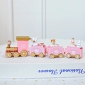 Pink and gold wooden Christmas train set featuring snowman and bear figurines - Pink 4 Sections