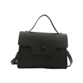 Minimalist black lychee texture crossbody bag with circular buckle and adjustable strap - Black