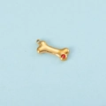 Golden bone shaped pendant with red rhinestone inlay and metal hanging ring for DIY jewelry - Gold July