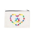 Off-white canvas pouch with colorful handprint heart pattern and black zipper - Handprint Heart