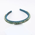 Cerchietto barocco imbottito in raso blu scuro con cristalli verdi e decorazioni oro - Blu scuro