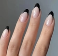 Classic nude pink and black French tip almond oval press-on nails with glossy finish - Nude Pink Black French Tip (AW265)