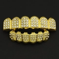 Luxury gold plated hip hop grillz set featuring sparkling crystal rhinestones for teeth - Full Iced Out Set / Top 12 Rhinestones Bottom 8 Rhinestones Gold Set