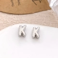 Silver letter K stud earrings in polished metal finish for personalized DIY jewelry - Silver Letter K
