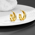 Minimalist triple-layer gold C-shaped earrings with micro-paved sparkling cubic zirconia - Triple Layer Stacked Style / Gold