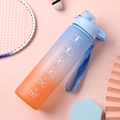 Blue and orange gradient sports water bottle with motivational time markers and carry strap - Gradient Blue Orange/Direct Drink