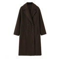 Detailed view of dark brown double-breasted wool coat with large lapel and thick texture - XS / Coffee