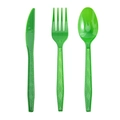 Ensemble de trois couverts jetables verts avec poignées antidérapantes texturées - Vert clair