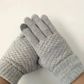 Light gray winter knit gloves with ribbed cuffs and touchscreen fingertips - One Size / Light Gray