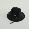 Detail of black kids sun hat with Lucky embroidery and adjustable windproof rope - 52cm (2-5 Years) / Black