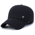 Winter navy blue thickened baseball cap with ear protection and silver metal M badge - Shield M Logo / Navy Blue