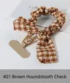 Brown houndstooth silk scarf phone wrist strap with gold chain and lobster clasp - 21# Brown Houndstooth