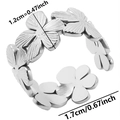 Detailed size view of silver floral pattern stainless steel open ring showing 1.2cm width - Silver