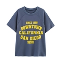 Felpa vintage blu navy a maniche corte con stampa grafica California su sfondo bianco - S / Tops