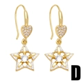 Boucles d'oreilles cœur et étoile dorées avec cristaux de zircone cubique blancs - Style Étoile (D) / Or