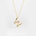 Macro detail of gold S925 sterling silver letter pendant with colorful gemstones - Gold Letter W