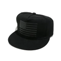 Close-up of a black snapback cap featuring a monochrome American flag print and flat brim - M(56-58cm) / Black