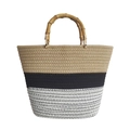 Borsa tote intrecciata a righe con manico in bambù nei colori beige, nero e bianco - Medio / Arcobaleno