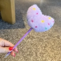 Cute purple plush ball pen with colorful polka dots and large heart-shaped pom pom top - Purple Polka Dot