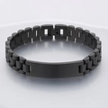 Men's matte black stainless steel bracelet with watch band links and engravable plate - 12mm Black (KB179902-WGSF)