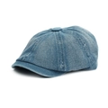 Casquette gavroche classique en denim bleu moyen délavé avec texture vintage et coutures - Taille unique / Bleu Moyen & Blanc
