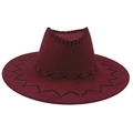 Burgundy western cowboy hat in faux suede with black cross-stitch trim and ventilation holes - Adult (57-60cm) / Burgundy