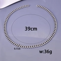 Silver stainless steel Cuban chain necklace, 0.7cm width and 39cm length, 36g weight - 7mm Curb Chain