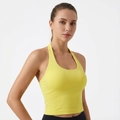 Seamless yellow halter yoga tank top with square neck and built-in pads for fitness - Light Yellow