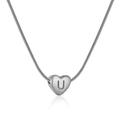 Edelstahl-Schlangenkette mit silbernem Herzanhänger und eingraviertem Buchstaben U - Buchstabe O - Stahlfarbe