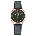 Fashion square rose gold quartz watch for women with green dial and black leather strap - Green