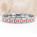 Italian charm bracelet featuring silver modular links with pink butterfly designs - 0198-silver-edged Pink Butterfly 1-section