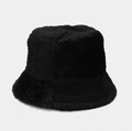 Bob noir en peluche pour l'hiver avec texture douce en fausse fourrure de mouton - M (56-58cm) / Noir Pur