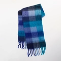 Plaid wool scarf with blue gradient patterns and fringed edges on white background - Blue Gradient Plaid (Style Q)