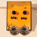 Detail of Halloween earring set with black bat and purple skull on orange card - Bat Skull Set 3 Pairs