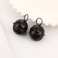 Pair of glossy black pumpkin-shaped bells with metal hanging rings for Halloween decor - 24mm / Bright Black