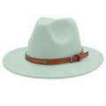 Detail of mint green fedora hat featuring a brown leather band with silver buckle and studs - Mint Green (2 Studs)