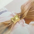 Elegant gold metallic hair cuff with fluid irregular texture for low ponytail styles - Standard / Gold