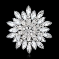 Spilla a fiore in cristallo scintillante con base in metallo argento e strass - Trasparente/Argento (B023-A)
