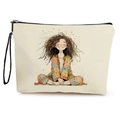 Trousse à maquillage en toile avec illustration artistique, zip noir et dragonne latérale - 17*25cm (Lin) avec Sangle / Fille Souriante Avec Éclaboussures Colorées (Style 5)